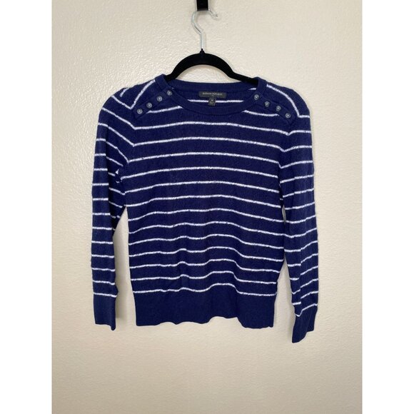 Banana Republic Womens Blue Striped Sweater Medium Button Detail Crewneck Knit - Picture 3 of 6